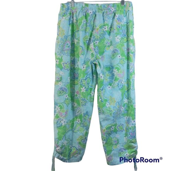Oleg Cassini Weekend Blue Green Paisley Print Cropped Pants L - Picture 2 of 6